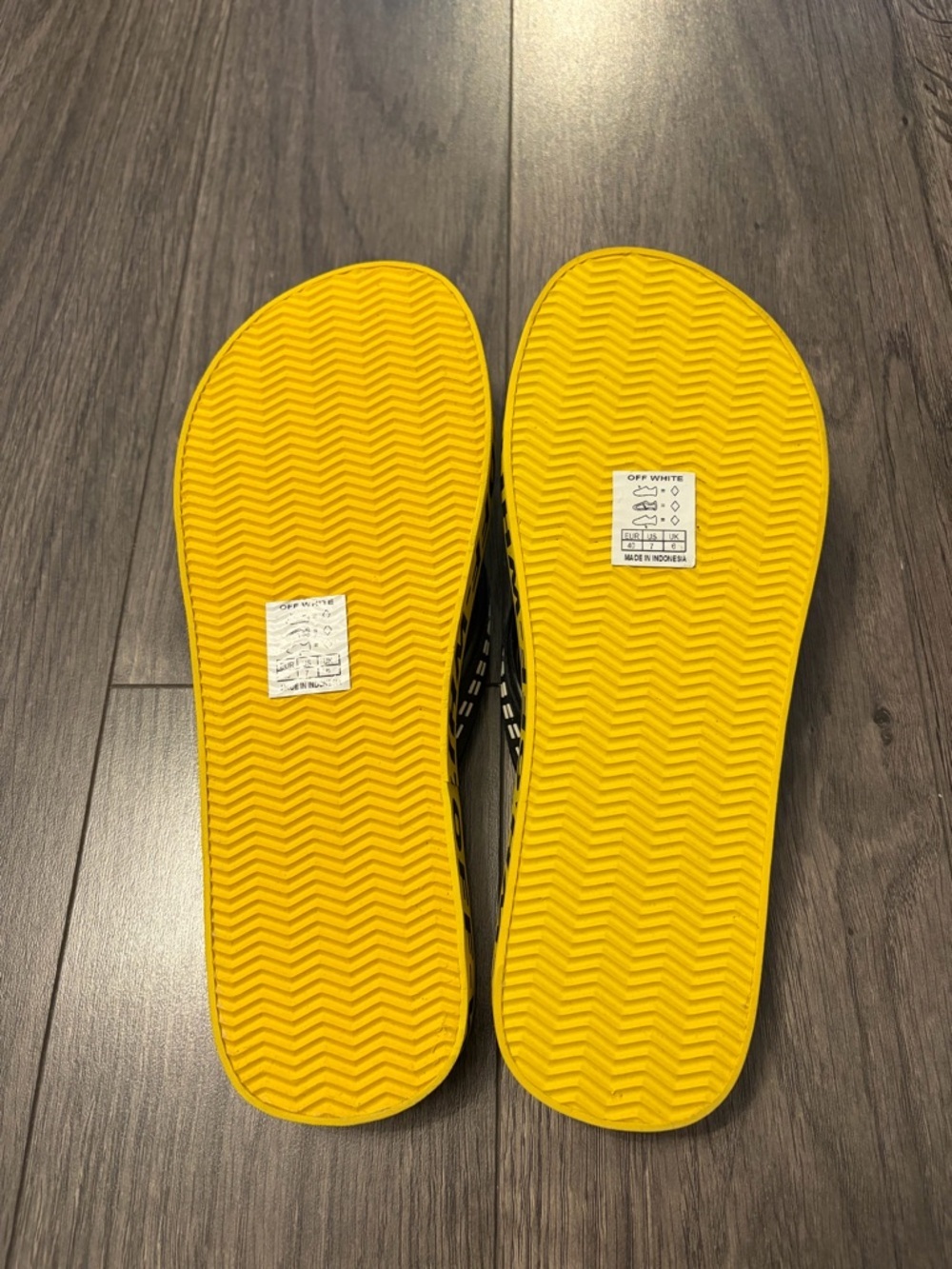 Off-White Yellow and Black Logo Flip Flops image 5